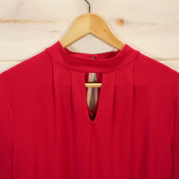 Chico’s Size 2 Women's L Keyhole Top Blouse Red Long Sleeve Knit Stretch - Picture 2 of 6